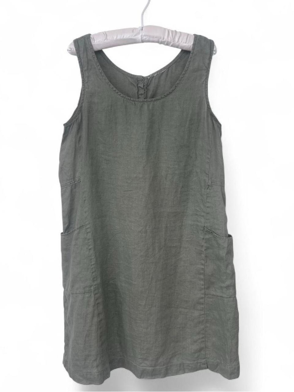 Sleeveless 100% Linen Shift Dress in Sage Green